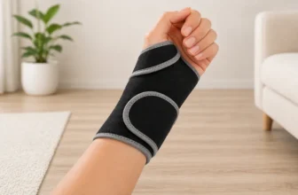 hand wearing black wrist support brace